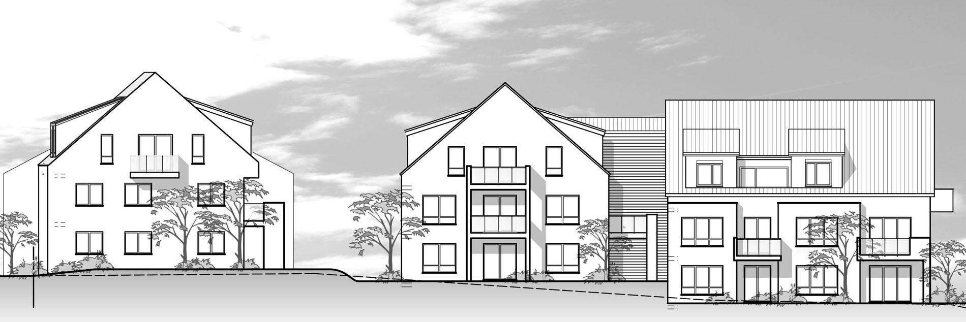 Westansicht der Wohnanlage Gailenkirchen